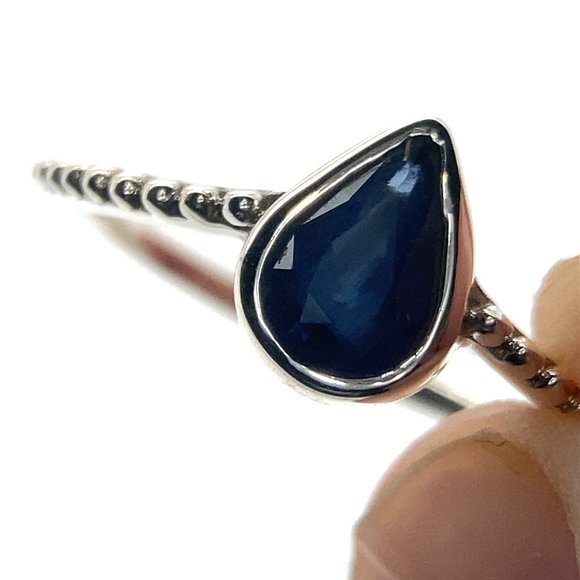Blue Sapphire .87ct Platinum Finish Solid 925 Sterling Silver Ring - Picture 1 of 8